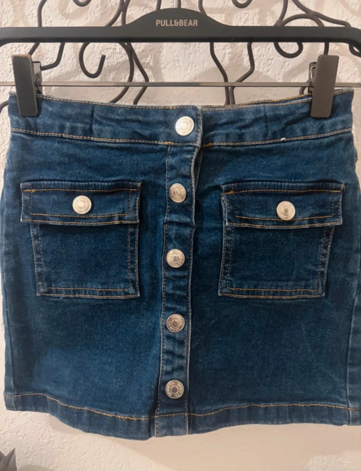 Falda de mezclilla abotonada azul de Denim Co talla 6-7 años con bolsillos y cintura ajustable – photo 3